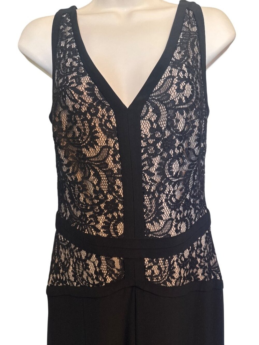 Lauren Ralph Lauren Black Lace Evening Gown Overlay Sleeveless Dress 8 Maxi Gala - Picture 3 of 12